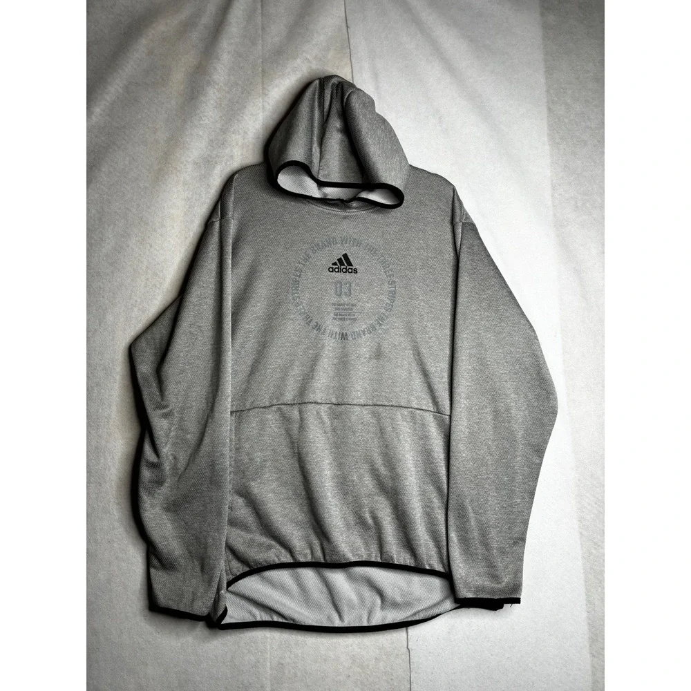 Adidas Climawarm Hoodie Mens Grey Textured Pullover Sweatshirt 03 Graphic